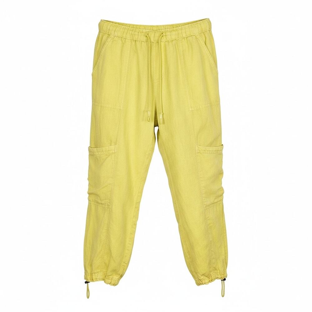 Nicole Miller Linen Lyocell Cargo Jogger Pants Yellow Cropped Ankle L